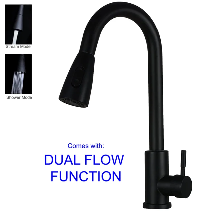 Zaivi Flora SS-304 Pull Out Tap (Matt Black) 2