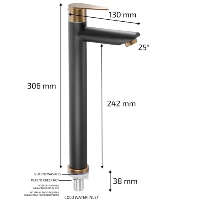 zaivi ss-304 pillar cock tap (12inch, Black-Bronze) size