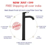 ZAIVI OREO SS-304 12 INCH PILLAR COCK TAP Matt Black REFURBISHED